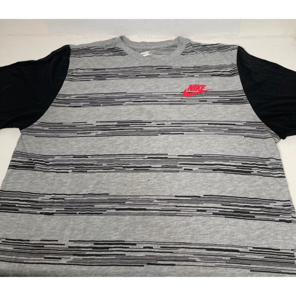 Nike Mens Regular Fit Black Gray Heathered Stripe Short Sleeve T-Shirt Size XL